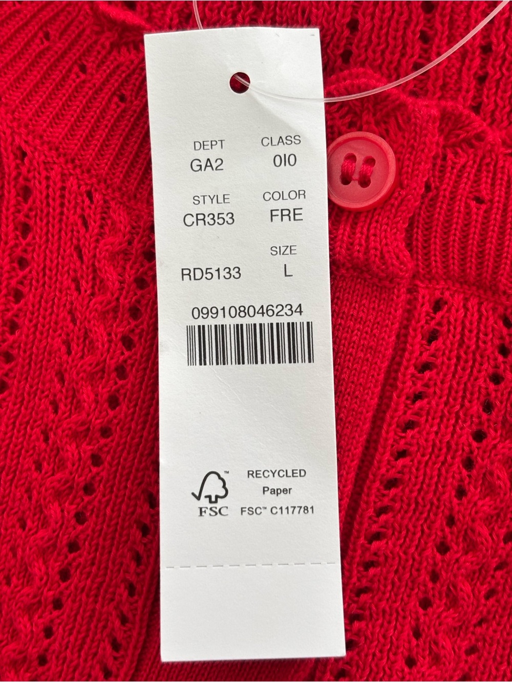 J.Crew Jackie Pointelle Cardigan NWT Premium Ultra-Fine Cotton Red Size L - Picture 9 of 10